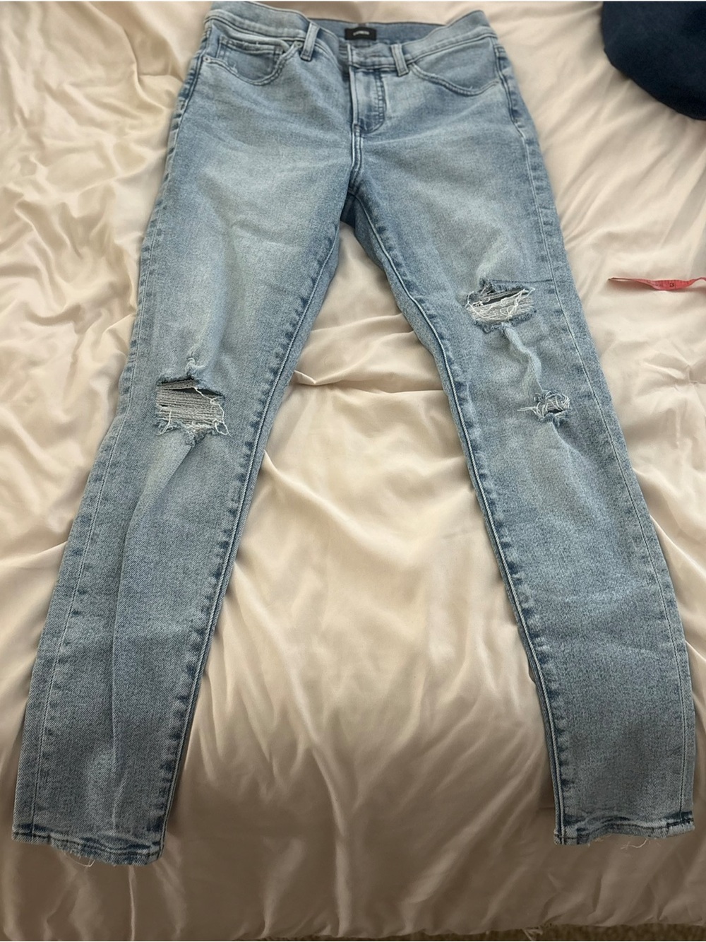 Express Light Blue Distressed Ankle Skinny Jeans